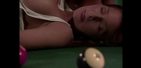  A group of young chicks arrange lesbian games on the pool table